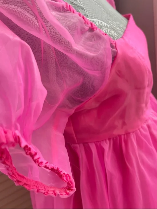 TCEC Bright Pink Puff Sleeve Mini Dress - Picture 5 of 5